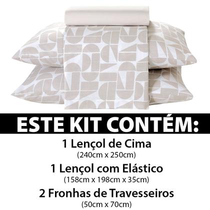 Imagem de Jogo de Cama Queen 4 peças Lençol com Elástico 100% Algodão Percal 130 Fios 158x198x35cm Dohler