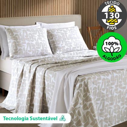 Imagem de Jogo de Cama Queen 4 peças Lençol com Elástico 100% Algodão Percal 130 Fios 158x198x35cm Dohler