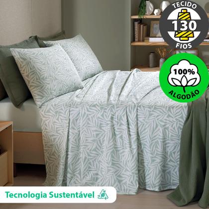 Imagem de Jogo de Cama Queen 4 peças Lençol com Elástico 100% Algodão Percal 130 Fios 158x198x35cm Dohler