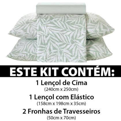 Imagem de Jogo de Cama Queen 4 peças Lençol com Elástico 100% Algodão Percal 130 Fios 158x198x35cm Dohler