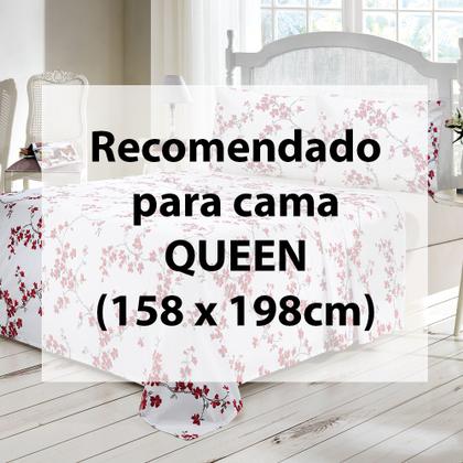 Imagem de Jogo de Cama Queen 4 peças Lençol com Elástico 100% Algodão Percal 130 Fios 158x198x35cm Dohler