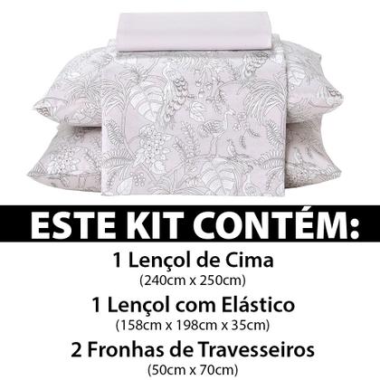 Imagem de Jogo de Cama Queen 4 peças Lençol com Elástico 100% Algodão Percal 130 Fios 158x198x35cm Dohler