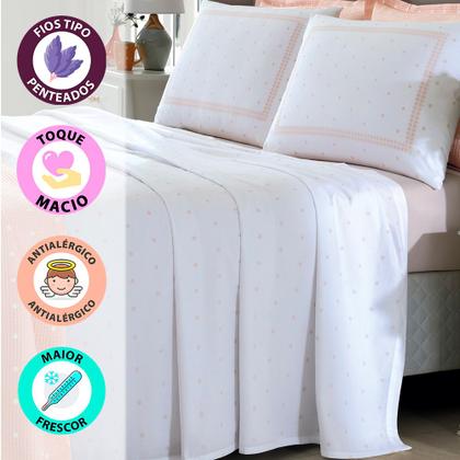 Imagem de Jogo de Cama Queen 4 Peças Lençol com Elástico 100% Algodão Percal 180 Fios 158x198x35cm - Dohler