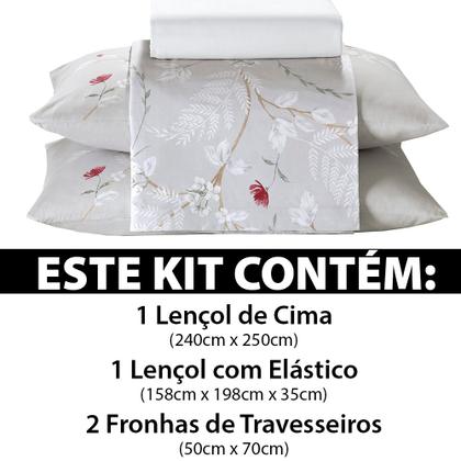 Imagem de Jogo de Cama Queen 4 Peças Lençol com Elástico 100% Algodão Percal 180 Fios 158x198x35cm - Dohler