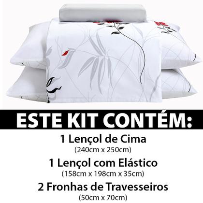 Imagem de Jogo de Cama Queen 4 Peças Lençol com Elástico 100% Algodão Percal 180 Fios 158x198x35cm - Dohler