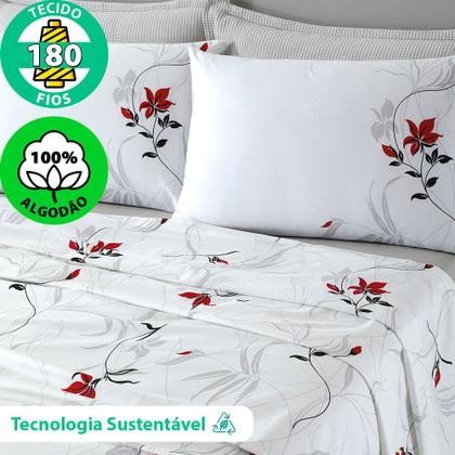 Imagem de Jogo de Cama Queen 4 Peças Lençol com Elástico 100% Algodão Percal 180 Fios 158x198x35cm - Dohler