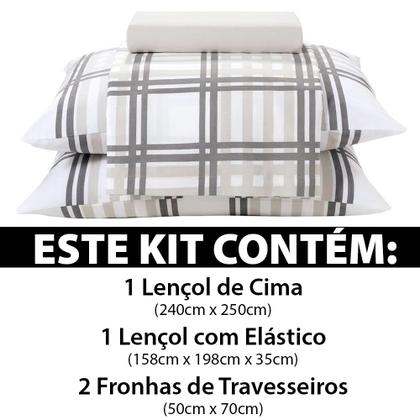 Imagem de Jogo de Cama Queen 4 Peças Lençol com Elástico 100% Algodão Percal 180 Fios 158x198x35cm - Dohler