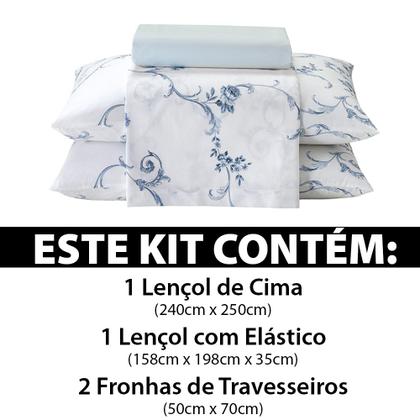 Imagem de Jogo de Cama Queen 4 Peças Lençol com Elástico 100% Algodão Percal 180 Fios 158x198x35cm - Dohler