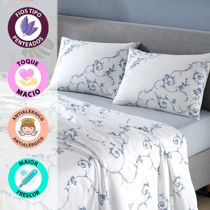 Imagem de Jogo de Cama Queen 4 Peças Lençol com Elástico 100% Algodão Percal 180 Fios 158x198x35cm - Dohler