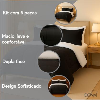 Imagem de Jogo de Cama Queen 6 Peças com Edredom Dupla Face Macio e Confortável Casa Dona