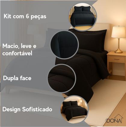 Imagem de Jogo de Cama Queen 6 Peças com Edredom Dupla Face Macio e Confortável Casa Dona