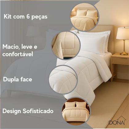 Imagem de Jogo de Cama Queen 6 Peças com Edredom Dupla Face Macio e Confortável Casa Dona