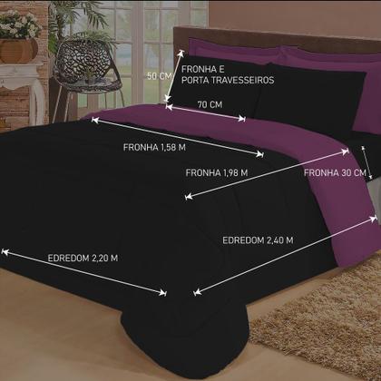 Imagem de Jogo de Cama Queen 6 Peças com Edredom Dupla Face Macio e Confortável Casa Dona