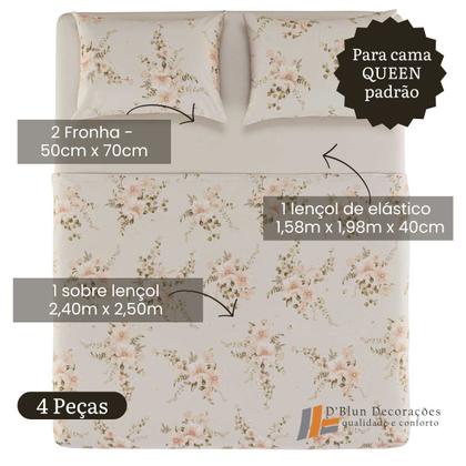 Imagem de Jogo De Cama Queen Lençol 100% Algodão 4 Peças Nice 160 Fios Karsten
