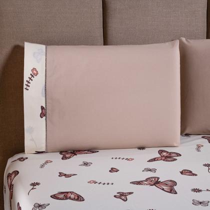 Imagem de Jogo de Cama Refúgio Solteiro Percal Algodão Luxo 2 Pçs Borboletas Marrom