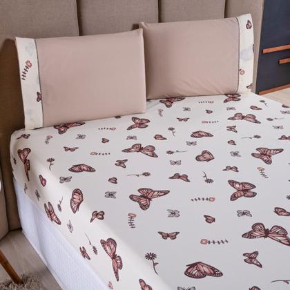 Imagem de Jogo de Cama Refúgio Solteiro Percal Algodão Luxo 2 Pçs Borboletas Marrom