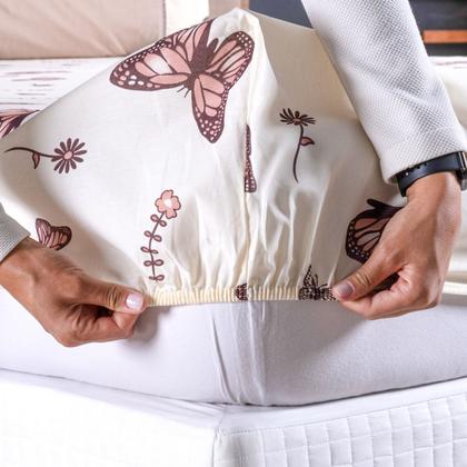 Imagem de Jogo de Cama Refúgio Solteiro Percal Algodão Luxo 2 Pçs Borboletas Marrom