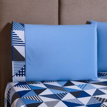 Imagem de Jogo de Cama Refúgio Solteiro Percal Algodão Luxo 2 Pçs Geométrico Azul