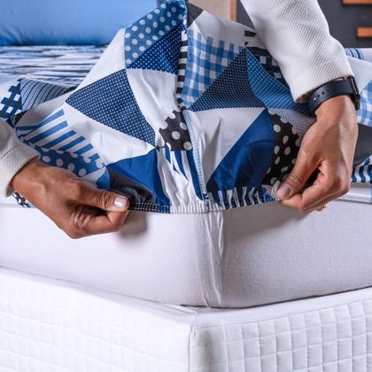 Imagem de Jogo de Cama Refúgio Solteiro Percal Algodão Luxo 2 Pçs Geométrico Azul