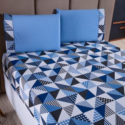 Imagem de Jogo de Cama Refúgio Solteiro Percal Algodão Luxo 2 Pçs Geométrico Azul