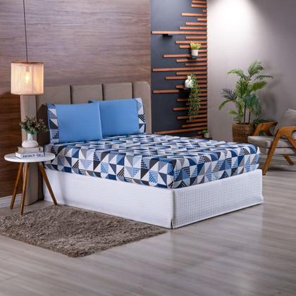 Imagem de Jogo de Cama Refúgio Solteiro Percal Algodão Luxo 2 Pçs Geométrico Azul