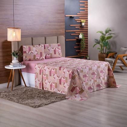 Imagem de Jogo de Cama Refúgio Solteiro Percal Algodão Luxo 3 Pçs Floral Rosê