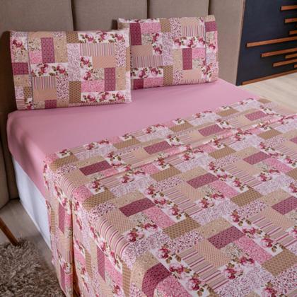 Imagem de Jogo de Cama Refúgio Solteiro Percal Algodão Luxo 3 Pçs Floral Rosê