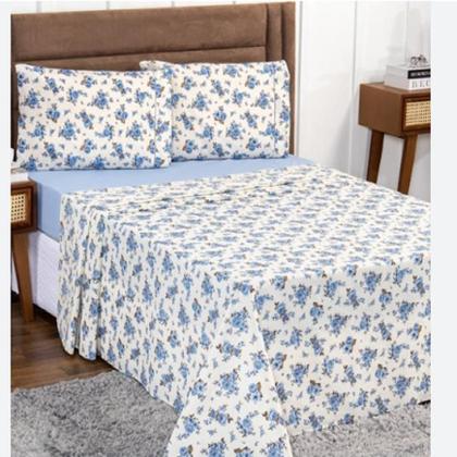 Imagem de Jogo de Cama Roupa Box Lençol Casal 4 Peças Estampado 400 Fios Estampas Sortidas