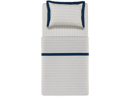 Imagem de Jogo de Cama Solteiro 100% Algodão Karsten 200 Fios Arbóris Branco e Azul 3 Peças