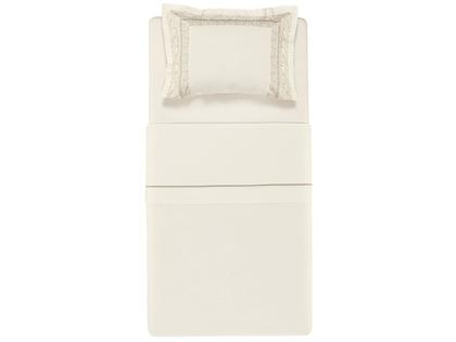 Imagem de Jogo de Cama Solteiro 100% Algodão Karsten 200 Fios Romana Branco e Bege 3 Peças