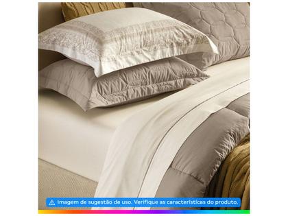 Imagem de Jogo de Cama Solteiro 100% Algodão Karsten 200 Fios Romana Branco e Bege 3 Peças