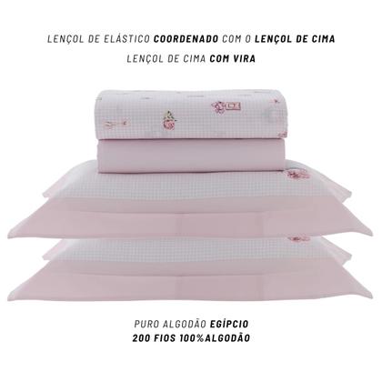 Imagem de Jogo de Cama Solteiro 200 Fios Kacyumara 03 Peças Vida Bela Chloe