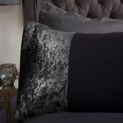 Imagem de Jogo De Cama Solteiro 400 Fios Preto Com Veludo Grafite 6 Pç