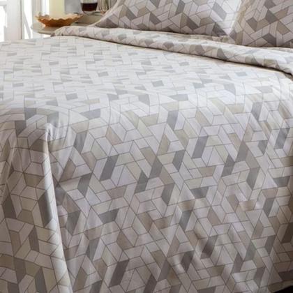 Imagem de Jogo de Cama Solteiro Corttex Due Geometrico Bege Azul 3 Pçs ( 2 Lençois e 1 Fronha)