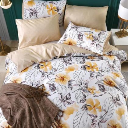 Imagem de Jogo De Cama Solteiro Floral Amarelo Com Bege 6 Peças