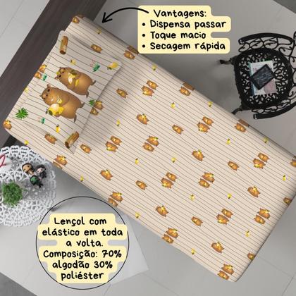 Imagem de Jogo de Cama Solteiro Infantil Com Elástico 2 Peças Estampa Capivara Divertida