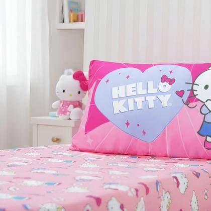 Imagem de Jogo de Cama Solteiro Infantil Lençol Menina Hello Kitty 2 Peças Estampado Personagens - Com Elástico