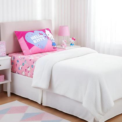 Imagem de Jogo de Cama Solteiro Infantil Lençol Menina Hello Kitty 2 Peças Estampado Personagens - Com Elástico