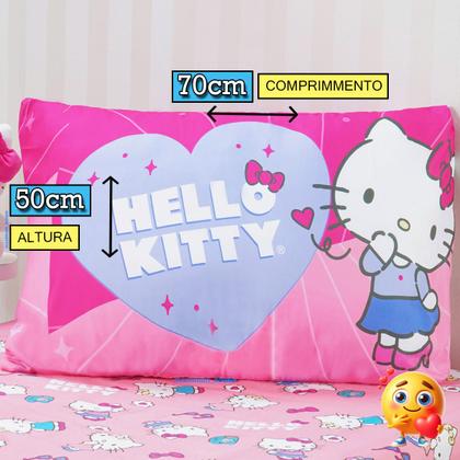 Imagem de Jogo de Cama Solteiro Infantil Lençol Menina Hello Kitty 2 Peças Estampado Personagens - Com Elástico