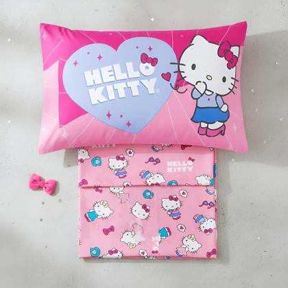Imagem de Jogo de Cama Solteiro Infantil Lençol Menina Hello Kitty 2 Peças Estampado Personagens - Com Elástico