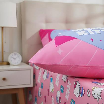 Imagem de Jogo de Cama Solteiro Infantil Lençol Menina Hello Kitty 2 Peças Estampado Personagens - Com Elástico