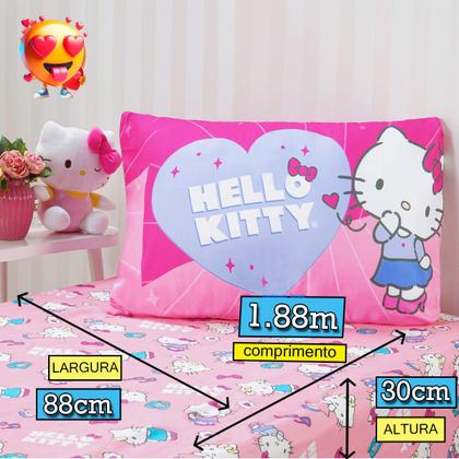 Imagem de Jogo de Cama Solteiro Infantil Lençol Menina Hello Kitty 2 Peças Estampado Personagens - Com Elástico