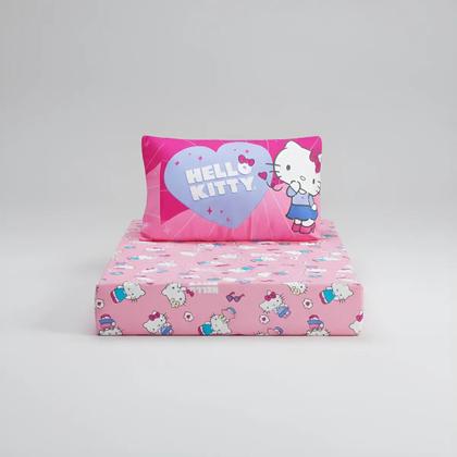 Imagem de Jogo de Cama Solteiro Infantil Lençol Menina Hello Kitty 2 Peças Estampado Personagens - Com Elástico