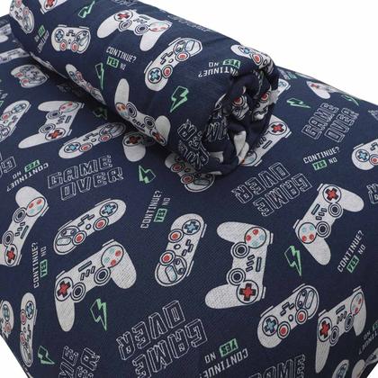 Imagem de Jogo de Cama Solteiro Portallar Malha Misto Estampado Game Blue 2 Pçs com Elástico Azul