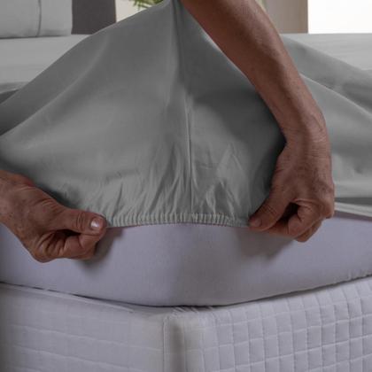 Imagem de Jogo de Cama Super King 3 Peças Percal 200 Fios com Ponto Palito Lençol com Elástico e Fronhas