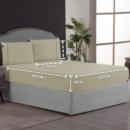 Imagem de Jogo de Cama Super King 3 Peças Percal 200 Fios com Ponto Palito Lençol com Elástico e Fronhas