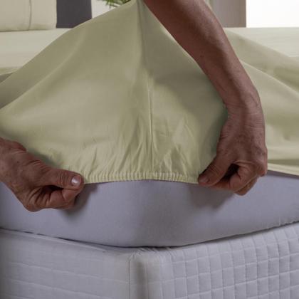 Imagem de Jogo de Cama Super King 3 Peças Percal 200 Fios com Ponto Palito Lençol com Elástico e Fronhas