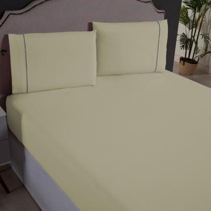Imagem de Jogo de Cama Super King 3 Peças Percal 200 Fios com Ponto Palito Lençol com Elástico e Fronhas