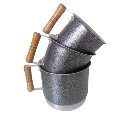 Imagem de Jogo De Canecão Com 3 Peças Aluminio Preto Craqueado Alça Madeira