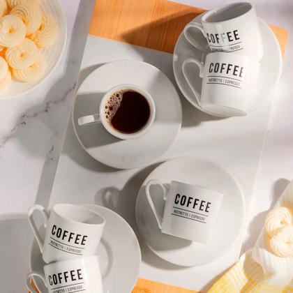 Imagem de Jogo De Canecas De Porcelana 300ml Com Xícaras De Café 80ml - 6 Peças Cada